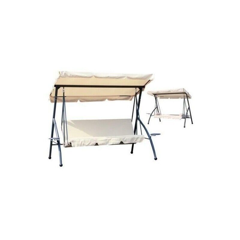 HOLA DONDOLO BEIGE A 3 POSTI RECLINABILE CON TETTUCCIO 212 X 120 X H 167 CM