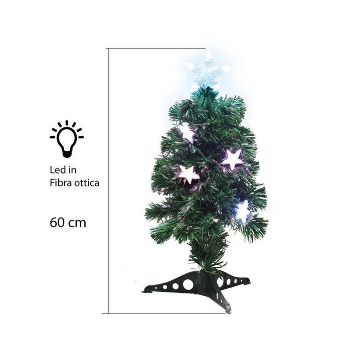 MAURY'S ALBERO DI NATALE LED E FIBRE OTTICHE 60 CM COLORE CLASSICO CON BASETTA E STELLINE LUMINOSE
