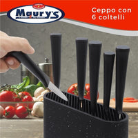 MAURY'S CEPPO CON 6 COLTELLI SMART DA CUCINA IN COLORE NERO