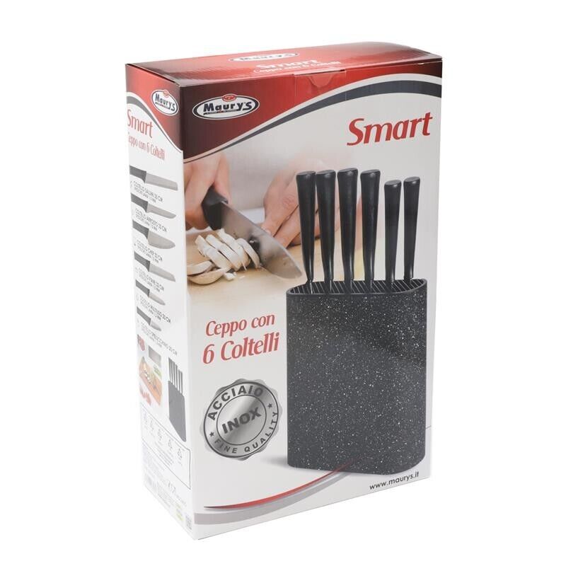 MAURY'S CEPPO CON 6 COLTELLI SMART DA CUCINA IN COLORE NERO