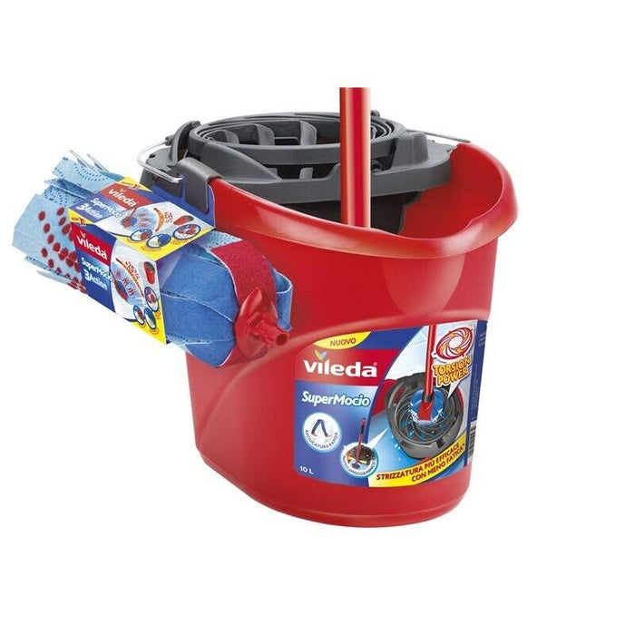 VILEDA SUPERMOCIO 3 ACTION COMPLETO SECCHIO STRIZZATORE MOP MANICO IN 3 PEZZI