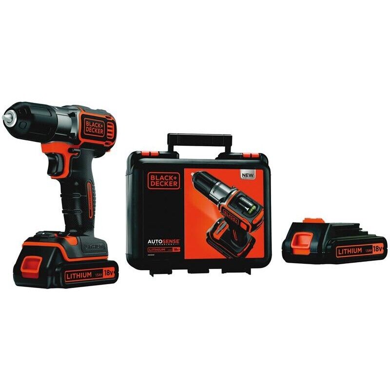 BLACK + DECKER TRAPANO AVVITATORE 18 V AUTOSENSE 2 BATTERIE LITIO