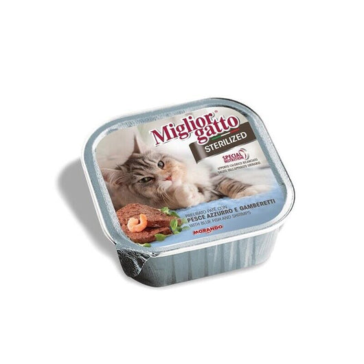 SET 32 VASCHETTE MIGLIOR GATTO STERILIZED PATE' PESCE AZZURRO E GAMBERETTI 100GR
