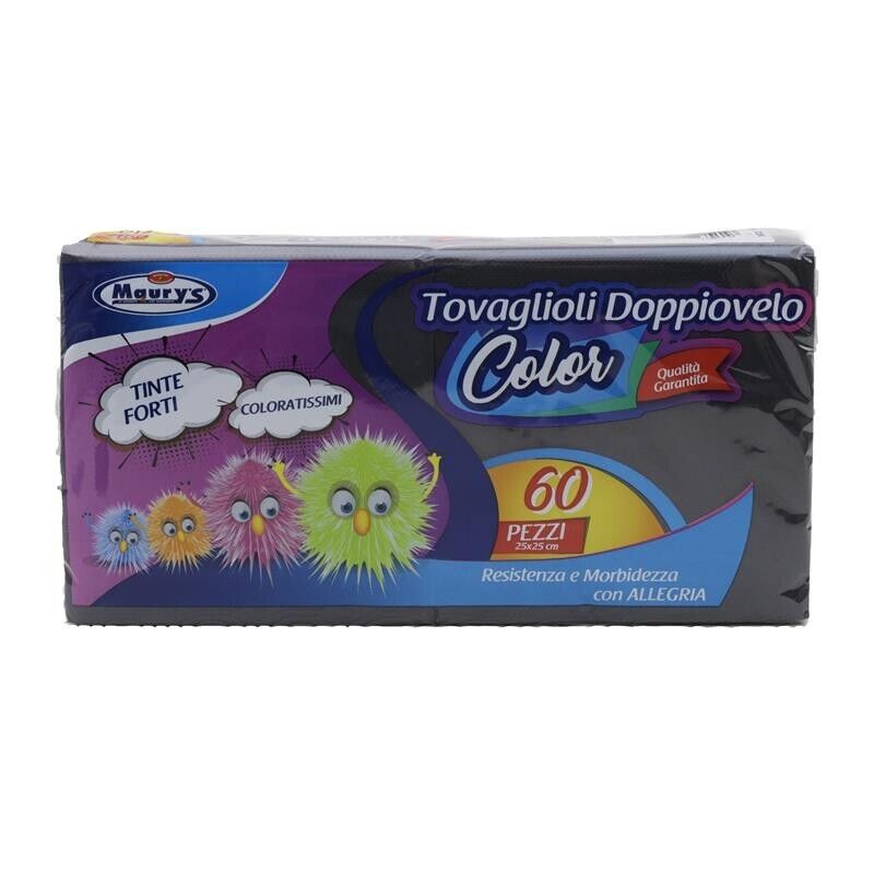 MAURY'S TOVAGLIOLI COLORATI A DOPPIO VELO 25 X 25  CM COLORE NERO 60 PEZZI