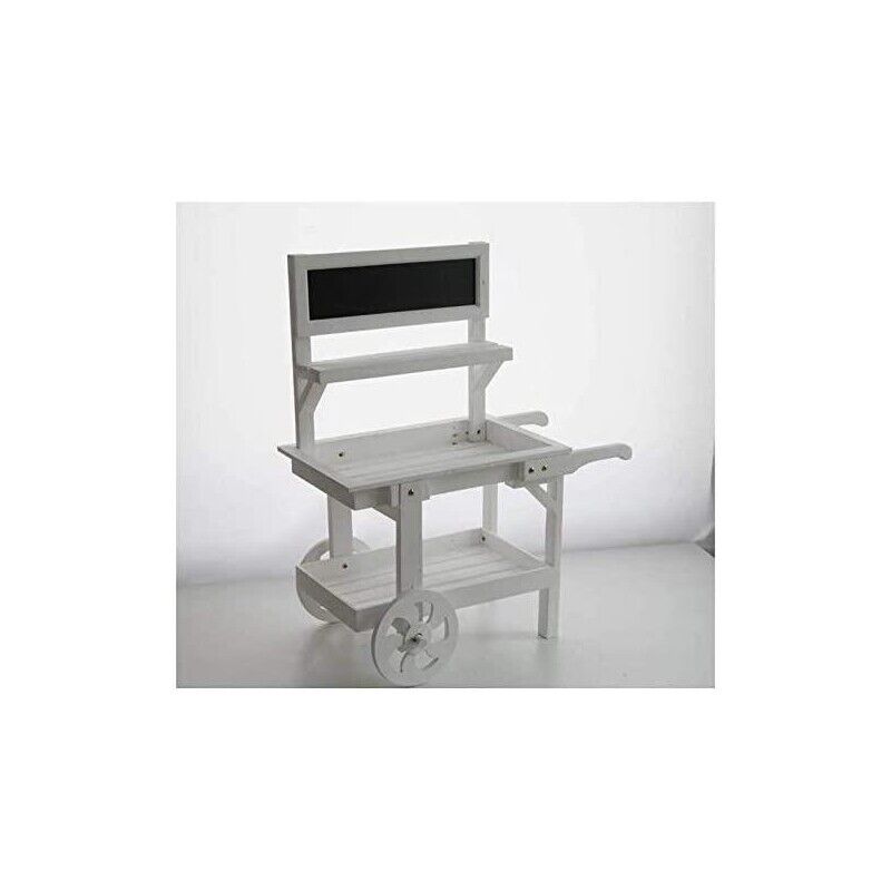 CARRETTO ESPOSITORE IN LEGNO PORTA PIANTE BIANCO CON LAVAGNA 87 X 47 X H109 CM