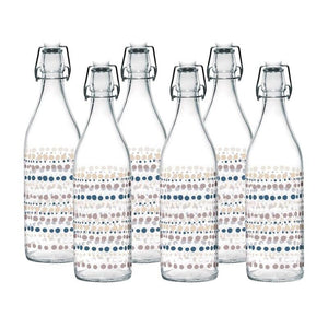 SET PORTA BOTTIGLIE IN PLASTICA + 6 BOTTIGLIE IN VETRO DA 1 LT