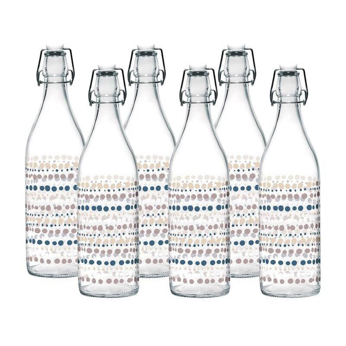 SET PORTA BOTTIGLIE IN PLASTICA + 6 BOTTIGLIE IN VETRO DA 1 LT