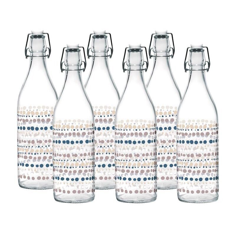 SET PORTA BOTTIGLIE IN PLASTICA + 6 BOTTIGLIE IN VETRO DA 1 LT