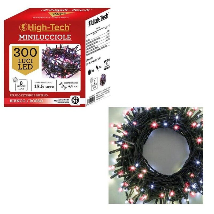 HIGH-TECH LUCI A FILO MINILUCCIOLE CON 300 LED IN COLORE BIANCO E ROSSO
