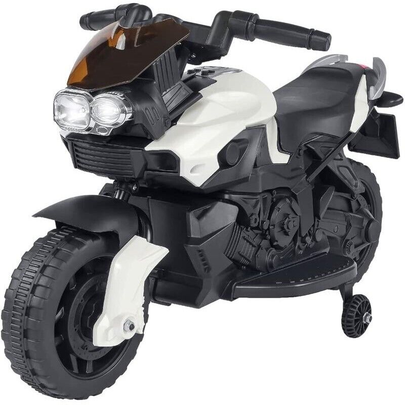 MOTO ELETTRICA CAVALCABILE CON FUNZIONAMENTO A BATTERIA 6V 4AH NERA E BIANCA