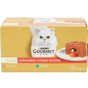 PURINA GOURMET GOLD PATÈ CON MORBIDO CUORE GR 85X4 PZ CON MTONNO E SALMONE