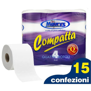 KIT 15 MAURY'S CARTA IGIENICA 4 ROTOLI 2 VELI COMPATTA 780GR ALTA QUALITÀ