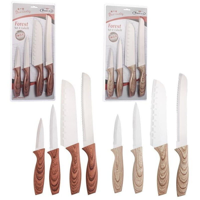 MAURY'S SET 4 COLTELLI FOREST IN ACCIAIO INOX CON MANICO ASSORTITO EFFETTO LEGNO