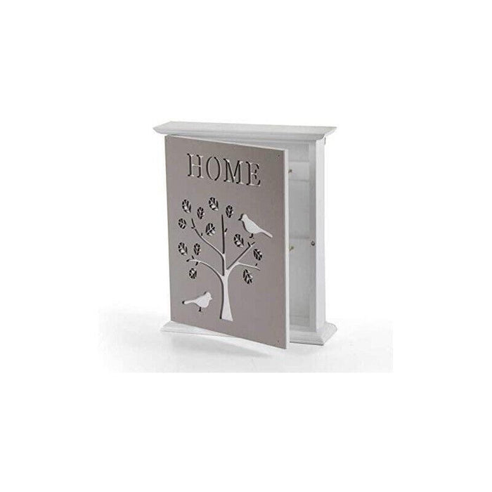 CASETTA PORTA CHIAVI DA PARETE IN LEGNO CON DECORO HOME 20 X 24 X 5,8 CM
