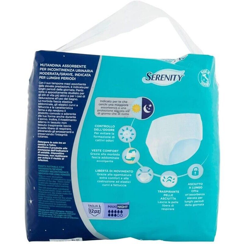 SERENITY PANTS NOTTE MUTANDINA ASSORBENTE TRASPIRANTE TAGLIA L 12 PZ