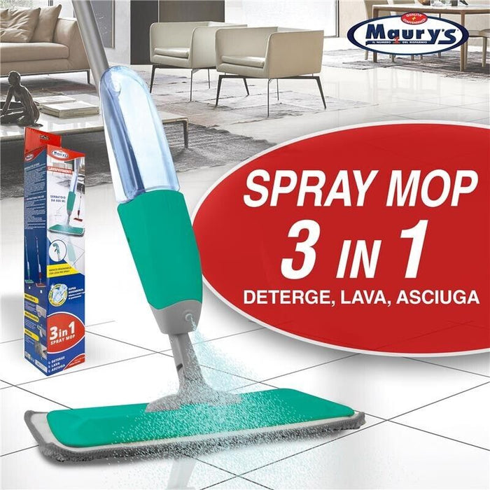 MAURY'S SPRAY MOP VAPORIZZATORE 600ML CON 3 RICAMBI DI PANNO IN MICROFIBRA