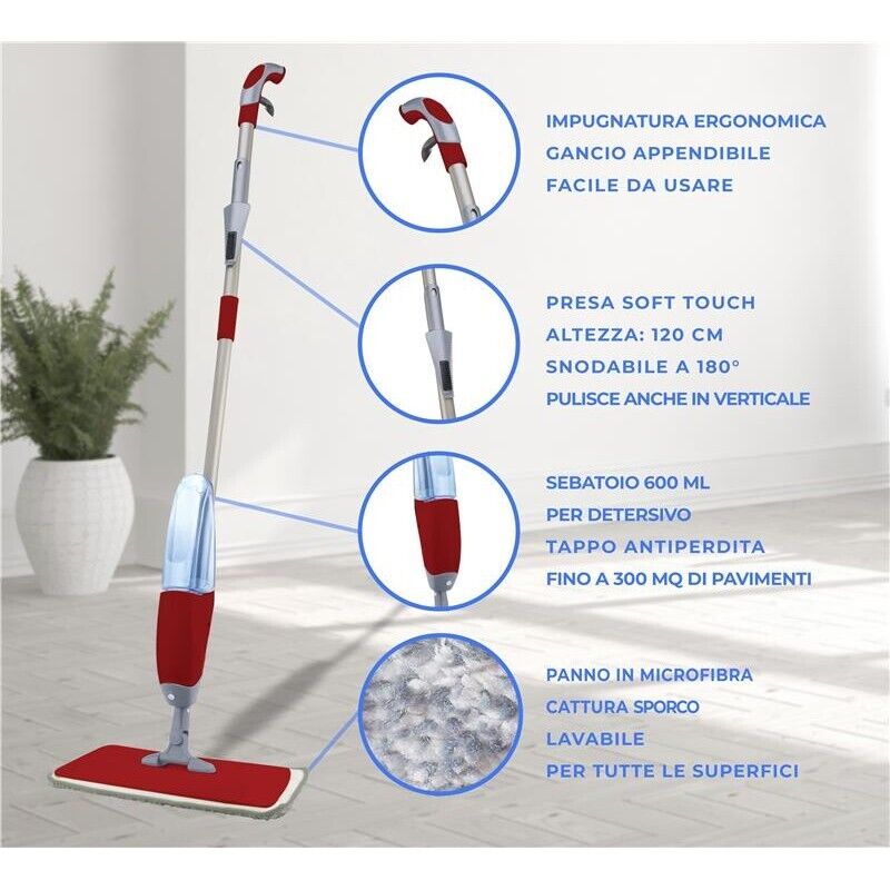 MAURY'S SPRAY MOP VAPORIZZATORE 600ML CON 3 RICAMBI DI PANNO IN MICROFIBRA