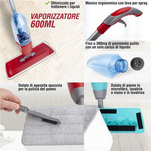 MAURY'S SPRAY MOP VAPORIZZATORE 600ML CON 3 RICAMBI DI PANNO IN MICROFIBRA