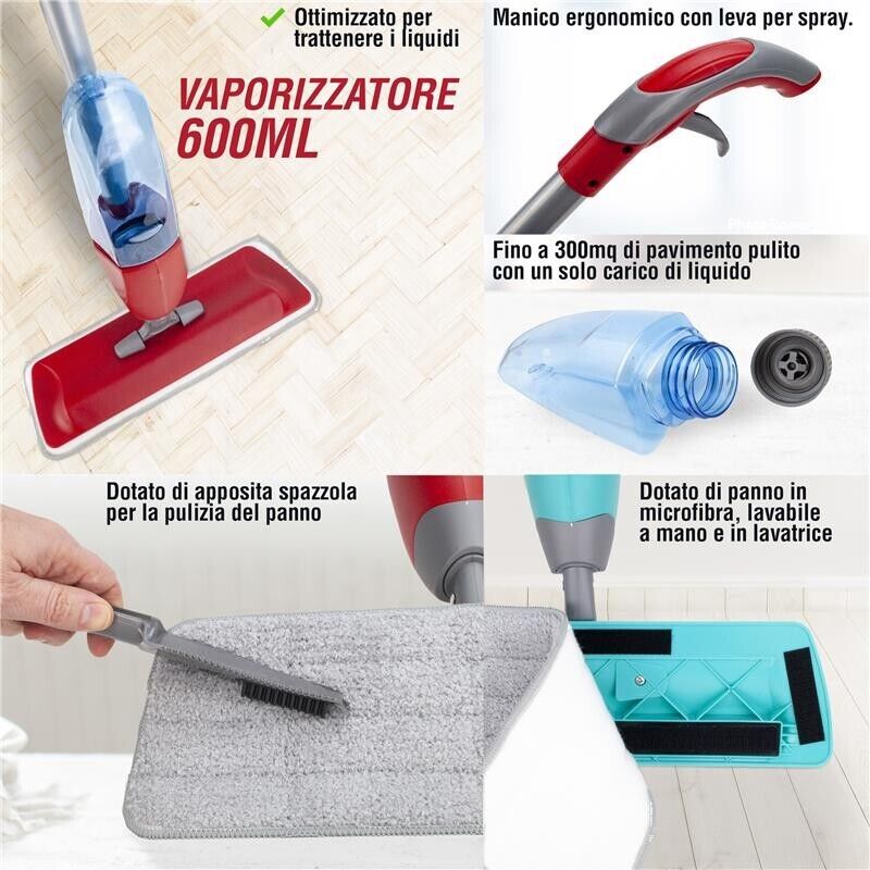 MAURY'S SPRAY MOP VAPORIZZATORE 600ML CON 3 RICAMBI DI PANNO IN MICROFIBRA