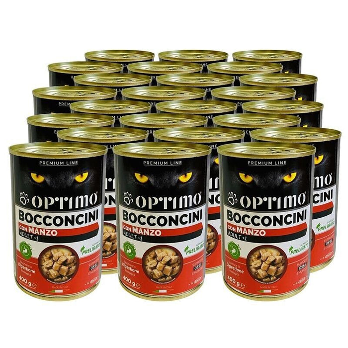 OPTIMO SET 24 BOCCONCINI PER GATTO AL GUSTO DI MANZO DA 400 GR