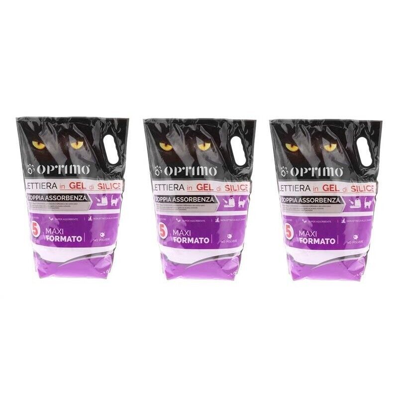 OPTIMO SET 3 LETTIERE PER ANIMALI IN GEL DI SILICE CON ASSORBENZA DI 5 LT
