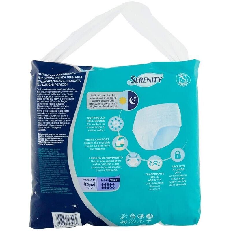 SERENITY PANTS NOTTE MUTANDINA ASSORBENTE TRASPIRANTE TAGLIA M 12 PZ