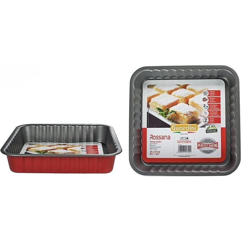 ROSSANA TEGLIA DA FORNO QUADRATA 24 X 24 CM CON FONDO ANTIADERENTE COLORE ROSSO