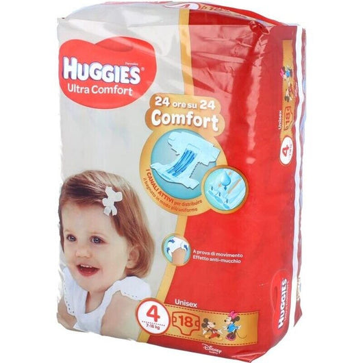 HUGGIES ULTRA COMFORT PANNOLINI TAGLIA 4 ( 7-18 KG) CONFEZIONE DA 18 PEZZI
