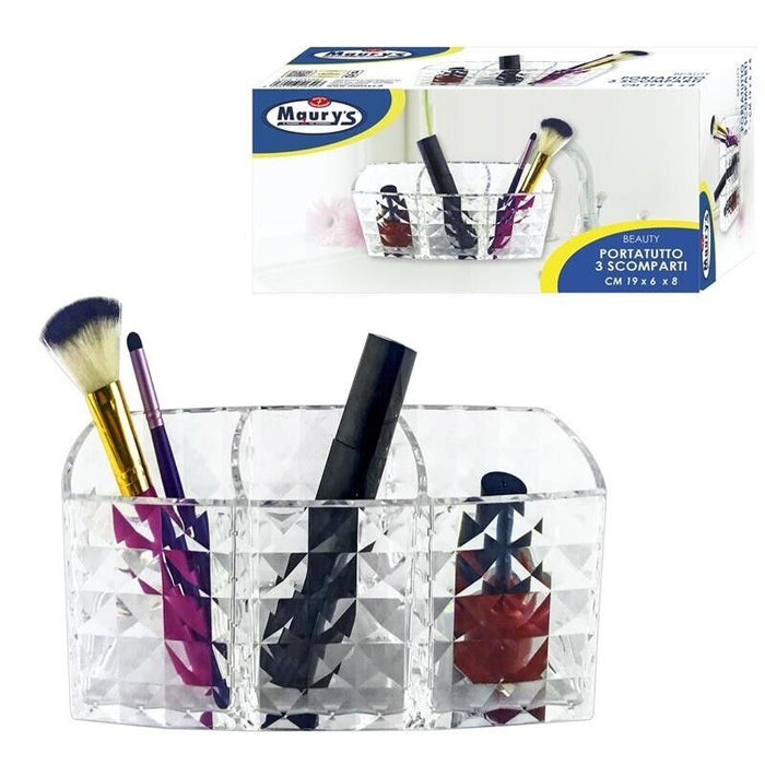 MAURY'S BEAUTY PORTATUTTO MULTIUSO PICCOLO A TRE SCOMPARTI 19X6XH8 CM