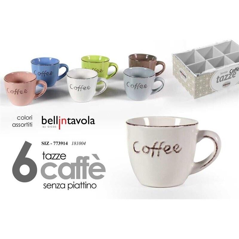 SET 6 TAZZE COFFEE SENZA PIATTINO IN COLORAZIONE ASSORTITA