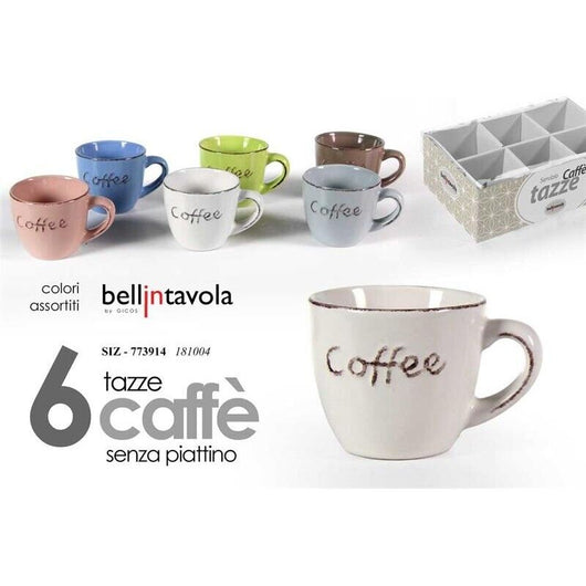 SET 6 TAZZE COFFEE SENZA PIATTINO IN COLORAZIONE ASSORTITA