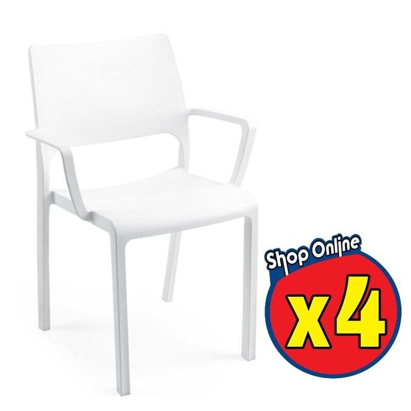 SET 4 SEDIE TRAMONTANA BIANCHE IMPILABILI POLIPROPILENE PER ESTERNO E INTERNO