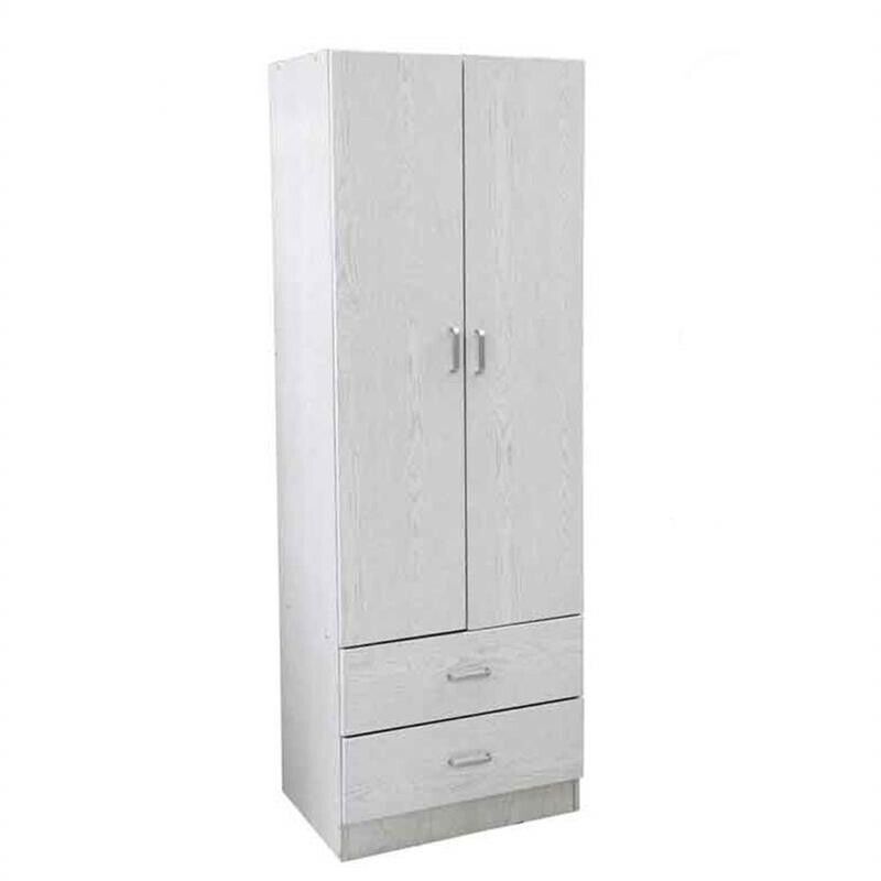 ARMADIO 2 ANTE 2 CASSETTI LEGNO TRUCIOLARE BIANCO 60 X 42 X 180 CM