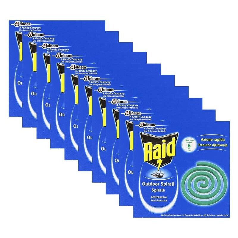 10 CONFEZIONI RAID SPIRALI ANTIZANZARE DA 10 PZ CIASCUNA