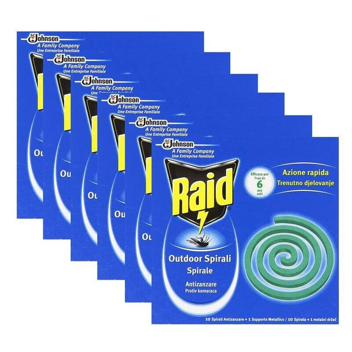 6 CONFEZIONI RAID SPIRALI ANTIZANZARE DA 10 PZ CIASCUNA