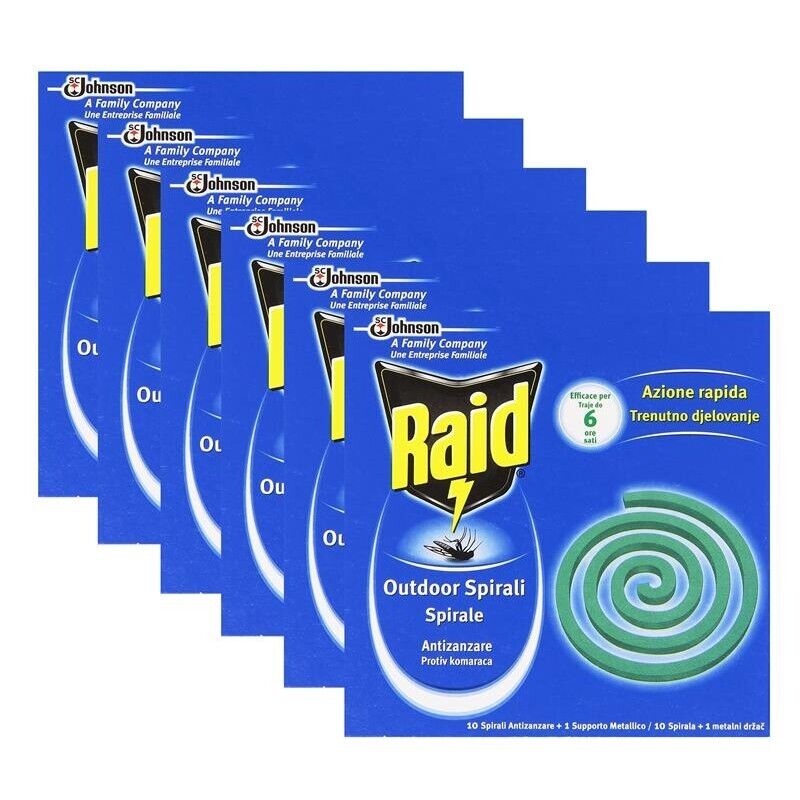 6 CONFEZIONI RAID SPIRALI ANTIZANZARE DA 10 PZ CIASCUNA