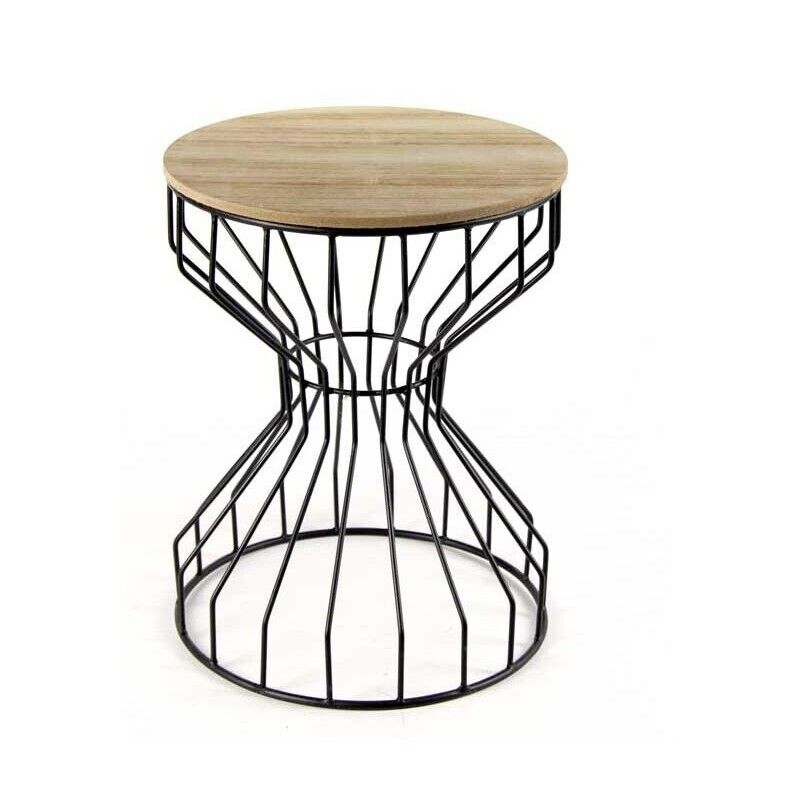 PATTAYA SGABELLO NERO IN METALLO 33 X 40 CM CON SEDUTA IN LEGNO