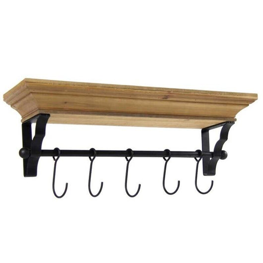 MENSOLA APPENDINO CON 5 GANCI 60X16XH20 CM COLOR NATURALE CON GANCI NERI