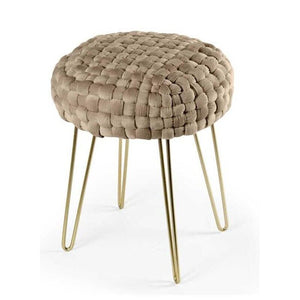 POUF PORTO IN VELLUTO CON GAMBE DORATE E TOP BEIGE 35 X H43 CM