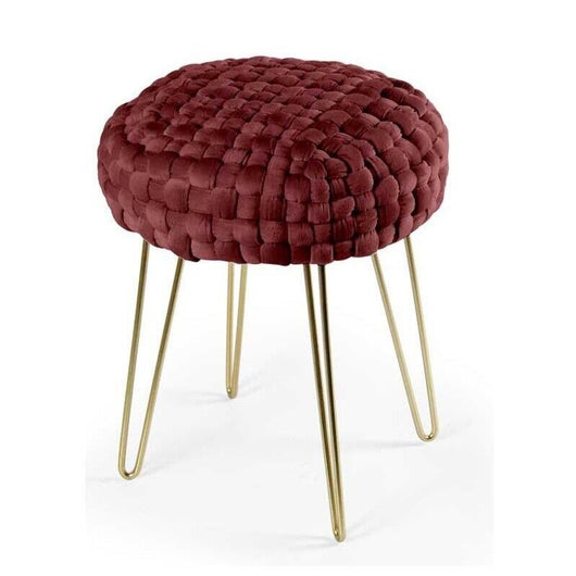 POUF PORTO IN VELLUTO CON GAMBE DORATE E TOP BORDEAUX 35 X H43 CM