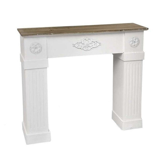 CORNICE PER CAMINETTO 110X23X H95 CM IN COLORE BIANCO CON TOP LEGNO NATURALE