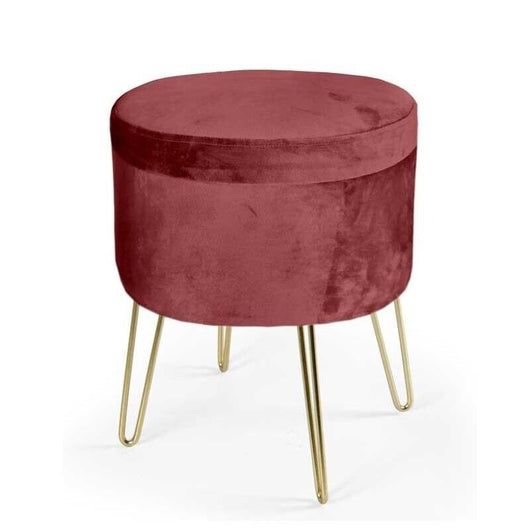 POUF CONTENITORE IN VELLUTO CON GAMBE ORO 38X38XH46 CM COLORE BORDEAUX