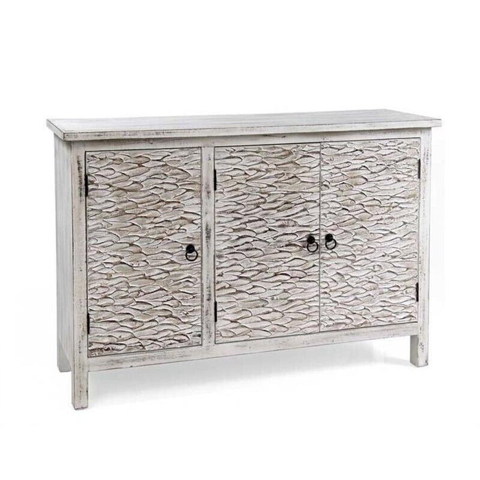 MOBILE A 3 ANTE EFFETTO ANTICATO 120X36XH81CM  IN COLORE BIANCO SPORCO