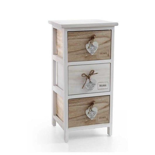 HOME CASSETTIERA IN LEGNO DECORATA BICOLOR 3 CASSETTI 26 X 32 XH62 CM BIANCA