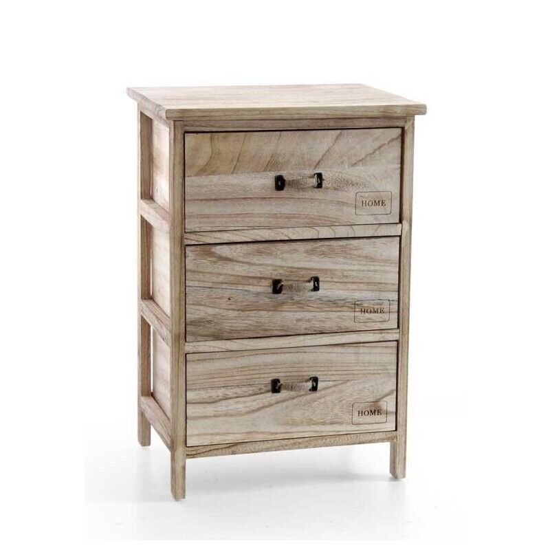 HOME CASSETTIERA IN LEGNO DECORATA 3 CASSETTI 40 X 29 XH58 CM NATURAL