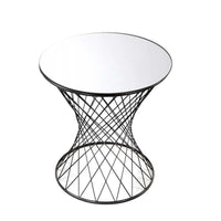 POTA TAVOLINO TONDO DA CAFFÈ IN METALLO NERO CON PIANO A SPECCHIO 38 X H55 CM