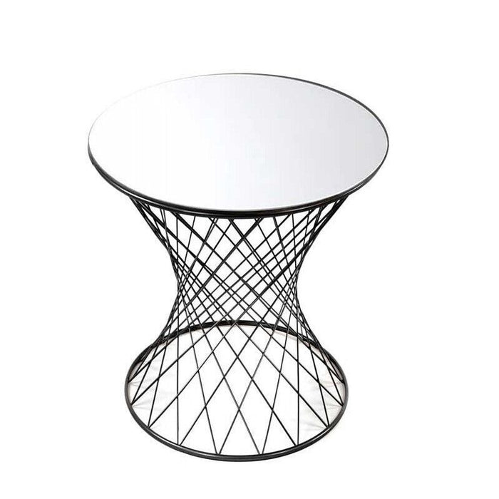 POTA TAVOLINO TONDO DA CAFFÈ IN METALLO NERO CON PIANO A SPECCHIO 38 X H55 CM