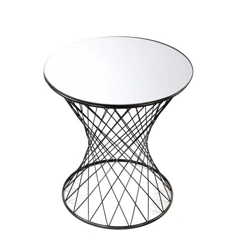 POTA TAVOLINO TONDO DA CAFFÈ IN METALLO NERO CON PIANO A SPECCHIO 38 X H55 CM