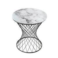 TAVOLINO TONDO POTA DA CAFFÈ IN METALLO NERO E PIANO EFFETTO MARMO 38 X H55 CM