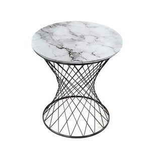 TAVOLINO TONDO POTA DA CAFFÈ IN METALLO NERO E PIANO EFFETTO MARMO 38 X H55 CM